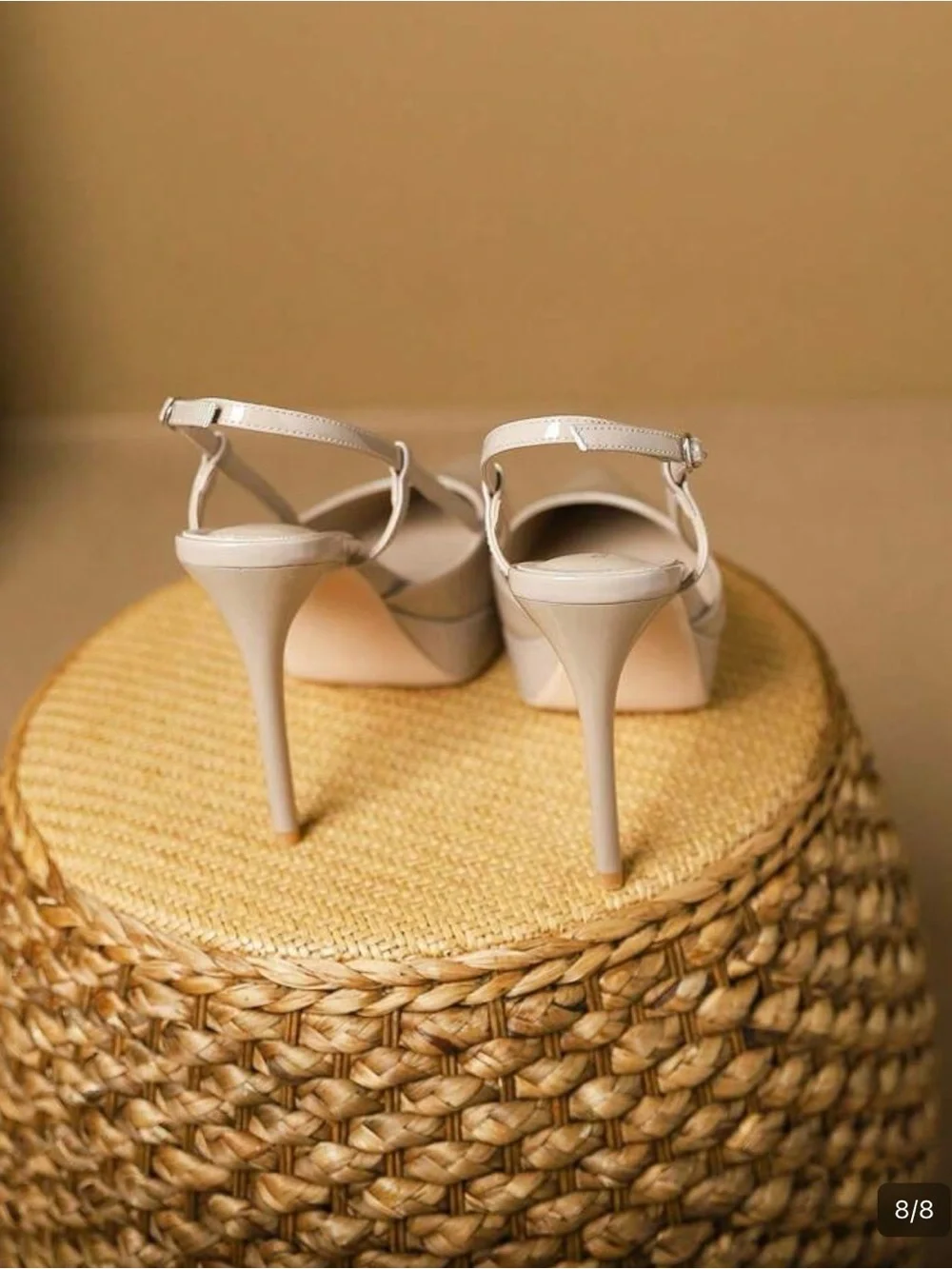 Pointed Toe Nude Slingback Stiletto Pumps - Picture 9 of 16